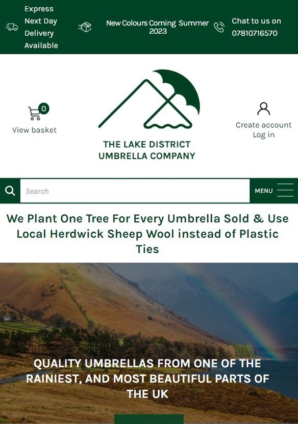 Mobile version of the Lake District Umbrella Company website