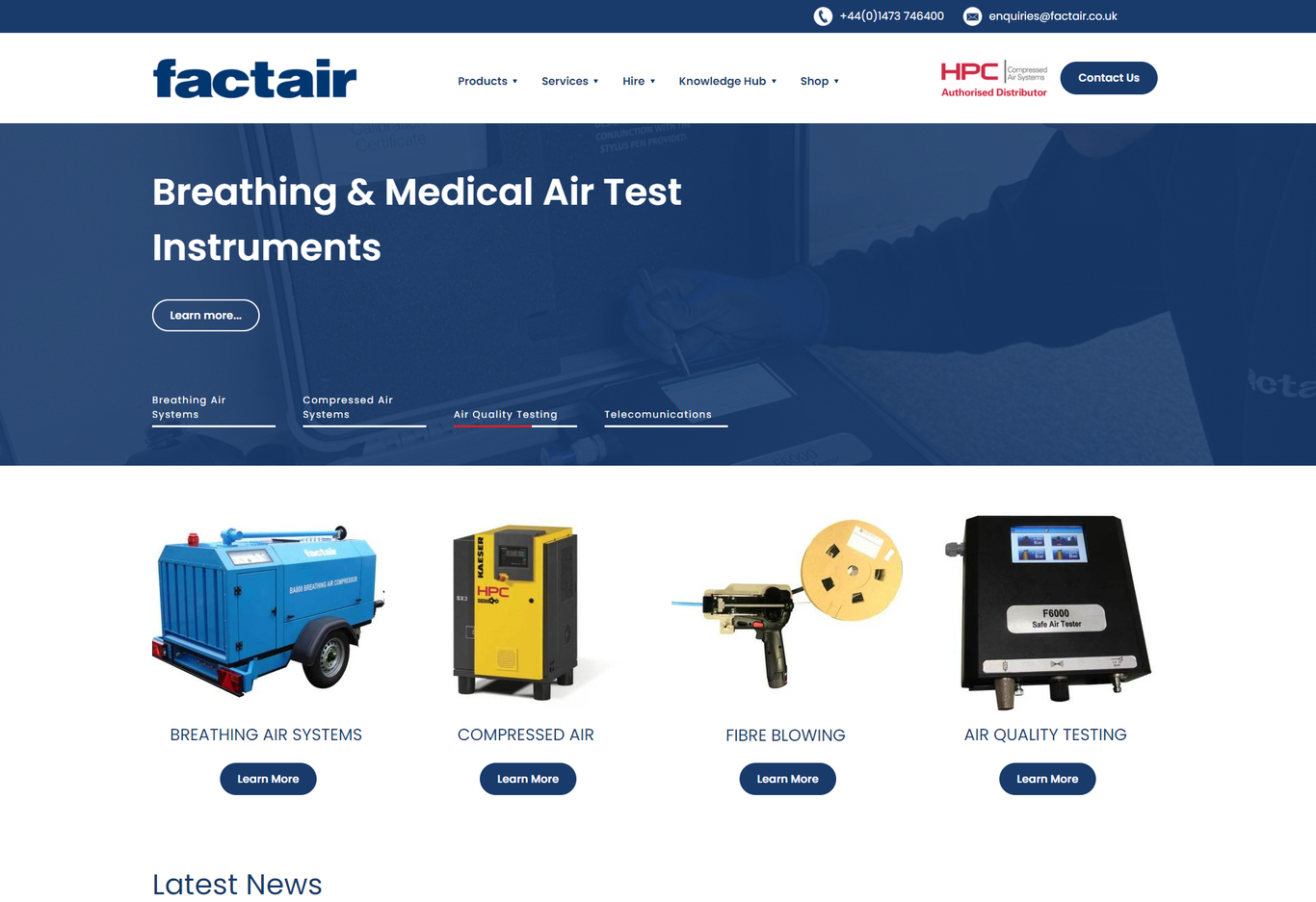 Factair website on desktop screen size