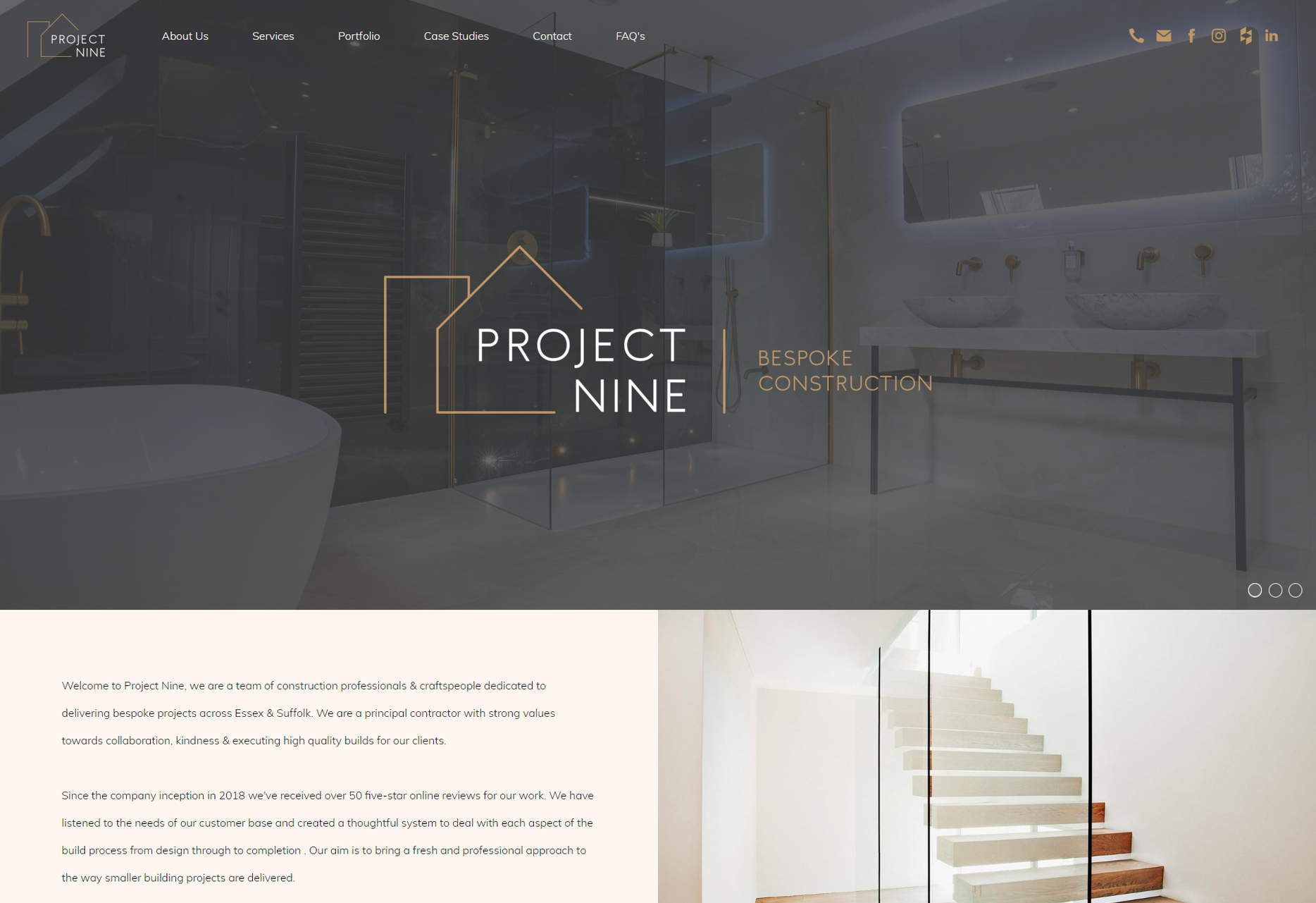 Project Nine website on desktop screen size