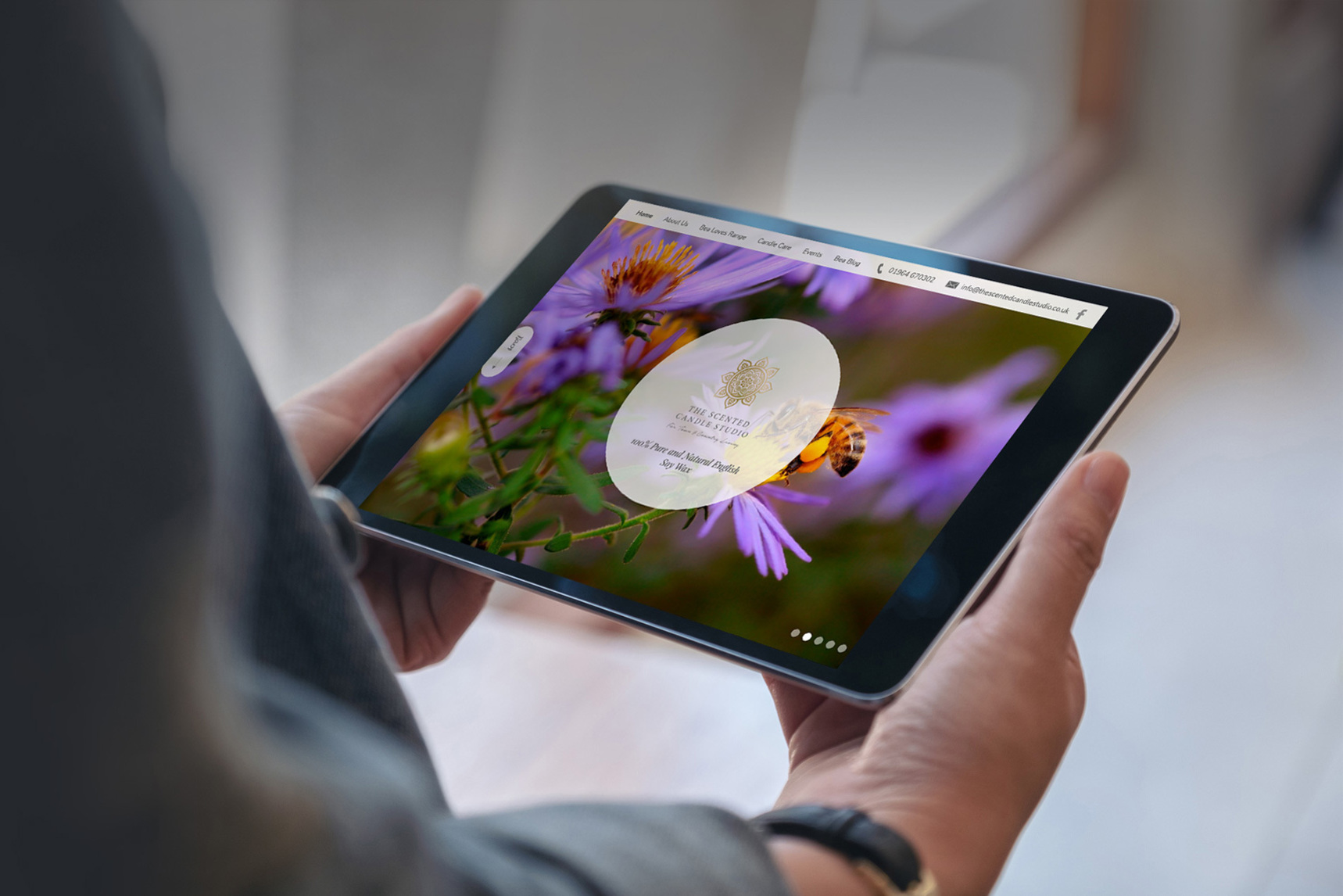 A website design shown on a tablet device